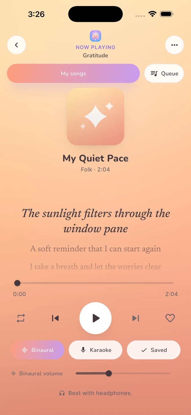 Hummingly player with a demonstration song and synchronized lyrics